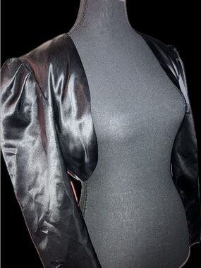Black Satin Puff-Sleeve Bolero Jacket